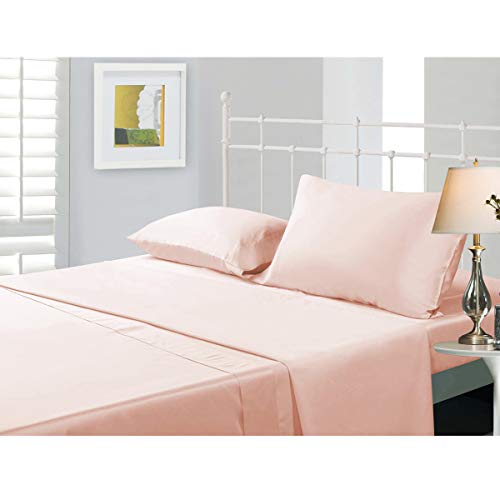 NATUREFIELD Bamboo Sheets Set Full Pink 4 Piece Bamboo Cotton 15 Inch Deep Pocket Cozy Soft Breathable Wrinkle-Free Flat Fitted Bedding Set for Home and Hotel