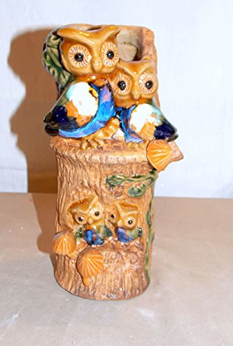 NEW 7 OWL FAMILY ON TREE STUMP DECORATIVE VASE PLANTER PLANT BAMBOO POT HOLDER