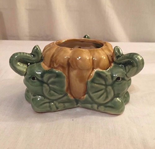 ORIENTAL 3 ELEPHANTS TRUNK UP PLANTER BAMBOO HOLDER PLANT POT CERAMIC GLAZED