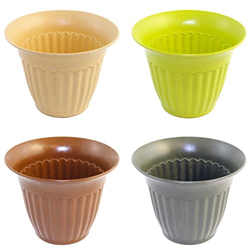 Set Of 4 Flower Pots In Assorted Colors, Made Of Bamboo Fiber (6.25" Diameter)