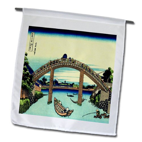3drose Fl_163298_1 Image Of Japanese Painting Of Bridge Water And Mount Fuji Garden Flag 12 By 18-inch