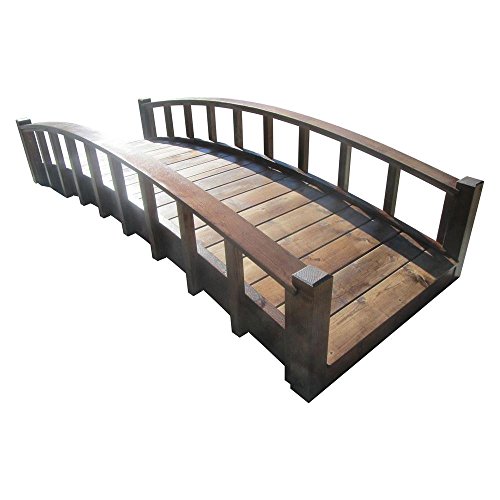 8 Ft Japanese Wood Garden Moon Bridge With Arched Railings - Treated