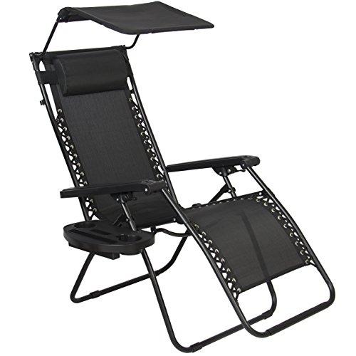 Best Choice Products Zero Gravity Canopy Sunshade Lounge Chair Cup Holder Patio Outdoor Garden Black