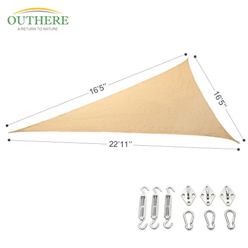 Outhere 165&quotx165&quotx2211&quot Sun Shade Sail Right Triangle With Stainless Steel Hardware Kit - Durable Outdoor Canopy