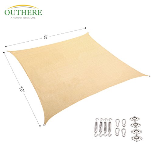 Outhere 8x10 Sun Shade Sail Rectangle Canopy With Stainless Steel Hardware Kit - Durable Outdoor Uv Shelter