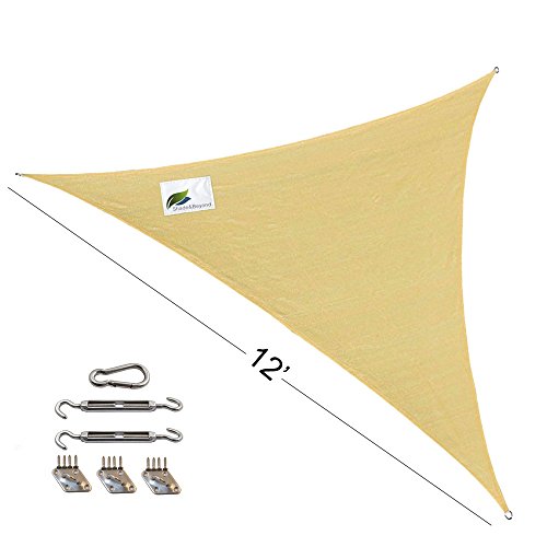 Shade&Beyond 12 Triangle Sun Shade Sail Canopy with Stainless Steel Hardware Kits Durable Outdoor UV Shelter for Patio Lawn Sand Color