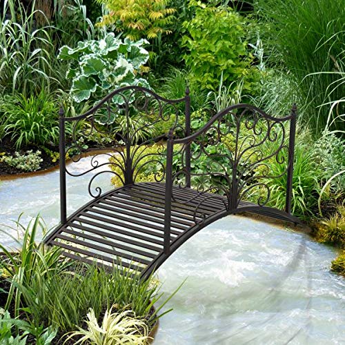 4 Metal Decorative Garden Bridge Arc Walkway Side Rails Scrollwork Backyard Pond Stream Outdoor Lawn Decor Black Bronze