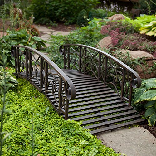 6-Ft Metal Garden Bridge in Weathered Black Finish