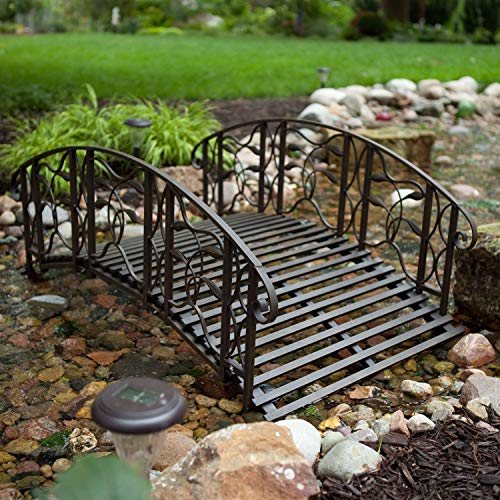 BeUniqueToday 4-Foot Steel Frame Metal Garden Bridge in Rustic Weathered Black Finish Instantly Adds Magic to Your Garden Space Epoxy-Coated for Weather Resistance Rustic Weathered Black Finish