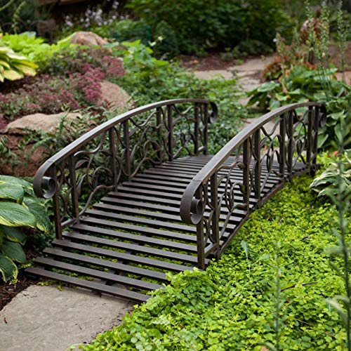 Home Improvements Weathered Black Finish Metal 6 Foot Garden Bridge Outdoor Yard Lawn Landscaping