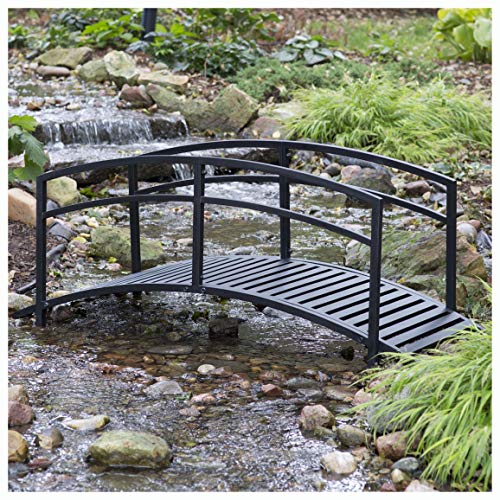 PROGLEAM Garden Bridge Sturdy 6-Foot Black Metal Garden Bridge with Double Arch Side Rails