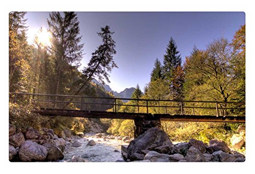 Irocket Indoor Floor Rug/mat - Foot Bridge Over Rocky Mountain River Hdr (23.6 X 15.7 Inches)