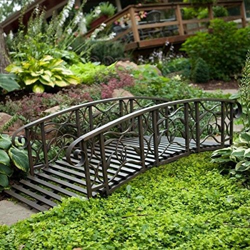 Metal Garden Bridge Rustic Steel Outdoor Pond Foot Walkway 6 Ft Black Yard Decorgy#583-4 6-dfg233365