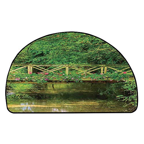 C COABALLA Apartment Decor Comfortable Semicircle MatSmall Bridge Decorated with Cute Flowers Over Clear Stream in Summer Garden Decorative for Living Room118 H x 236 L