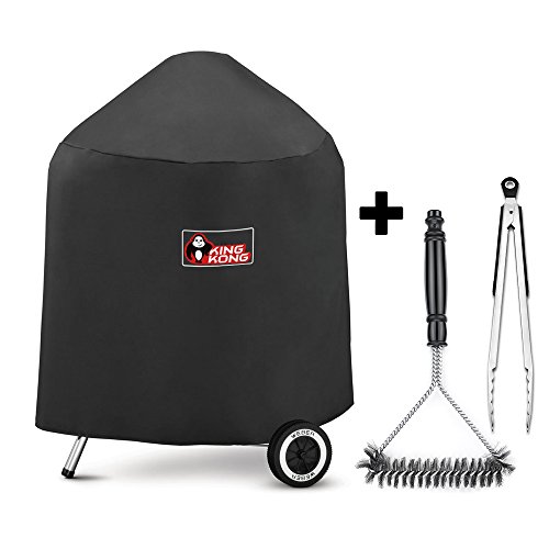 Kingkong 7149 Premium Grill Cover for Weber Charcoal Grills 225-Inch Compared to the Weber 7149 Grill Cover Including Grill Brush and Tongs