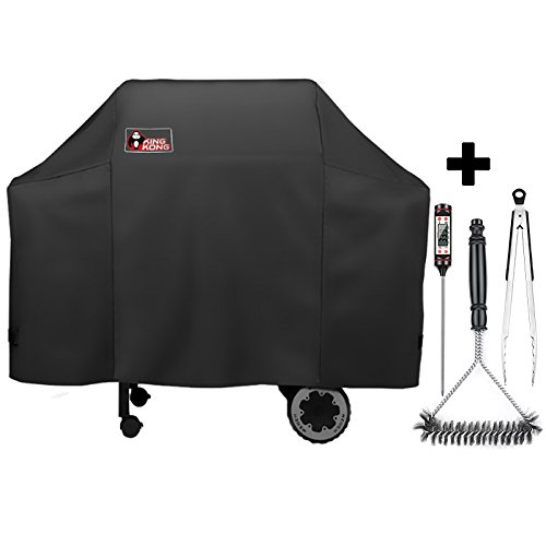 Kingkong 7573  7106 Grill Cover with Grill Brush Tongs and Thermometer for Weber Spirit 200 300 Series and Weber Genesis Silver Gas Grill