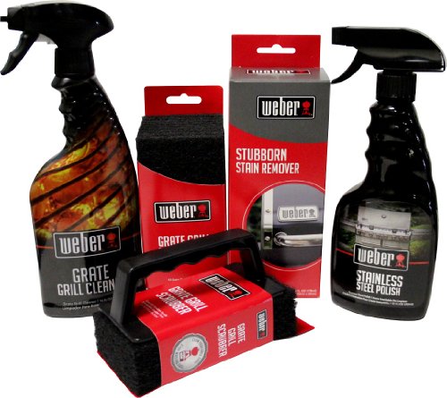 Weber Grill Cleaning Kit - Grill Spray Cleaner Stainless Steel Polish Grill Scraper Stain Remover and 10 Grill Scrubber Pads