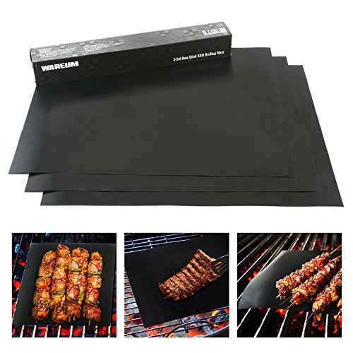 Wareum Set Of 3 Non Stick Heavy Duty Barbecue Grill Mats For Charcoal, Gas & Electric Grills, Perfect Your Bbq