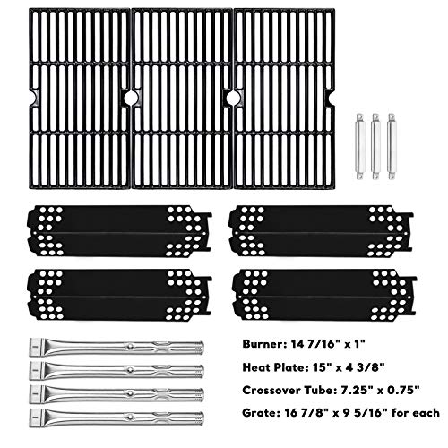 Uniflasy Grill Replacement Parts Kit for Charbroil 461334813 463436215 463436213 Thermos 466360113 and Other Grills Includes Burner Tube Heat Shield Plate Cooking Grate and Crossover Tube