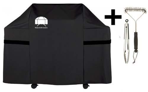 Texas Gas Grill Cover for Weber Genesis E and S Series Gas Grill 7553  7107 Premium Including Grill Brush and BBQ Tongs