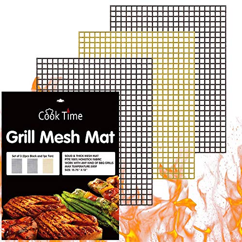 BBQ Grill Mesh Mat Set of 3 - Non Stick Barbecue Grill Sheet Liners Teflon Grilling Mats Nonstick Fish Vegetable Smoking Accessories - Works on SmokerPelletGas Charcoal Grill1575x13inches