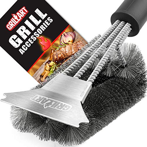 Grill Brush and Scraper - Extra Strong BBQ Cleaner Accessories - Safe Wire Bristles 18Stainless Steel Barbecue Triple Scrubber Cleaning Brush for Weber GasCharcoal Grilling Grates Best wizard tool
