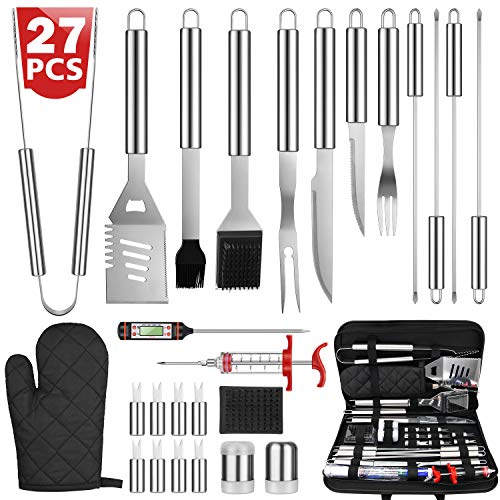 One Sight 27PCS BBQ Grill Accessories Tools Set Stainless Steel Grilling Kit with Oxford Cloth Case Grill Utensil Set Barbecue Tool Set for Men Women Barbeque Accessories with Thermometer and Meat