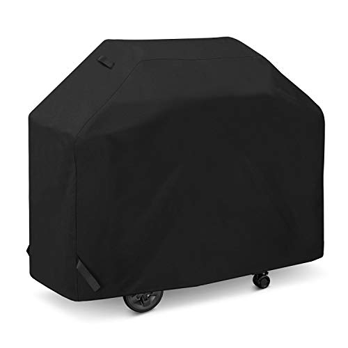 SunPatio BBQ Grill Cover 55 Inch Outdoor Heavy Duty Waterproof Barbecue Gas Grill Cover UV and Fade Resistant All Weather Protection for Weber Charbroil Dyna-Glo Kenmore Grills and More Black