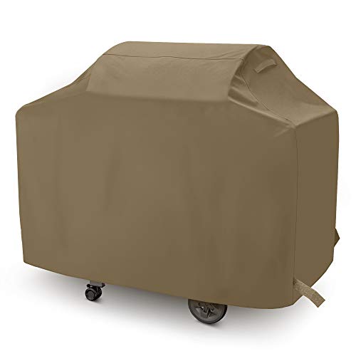 SunPatio BBQ Grill Cover 65 Inch Outdoor Heavy Duty Waterproof Barbecue Cover with Sealed Seam Durable FadeStop Material All Weather Protection for Weber Char-Broil Grills and More Taupe