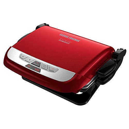 George Foreman GRP4800R Multi-Plate Evolve Grill Ceramic Grilling Plates Deep-Dish Bake Pan and Muffin Pan Included Red