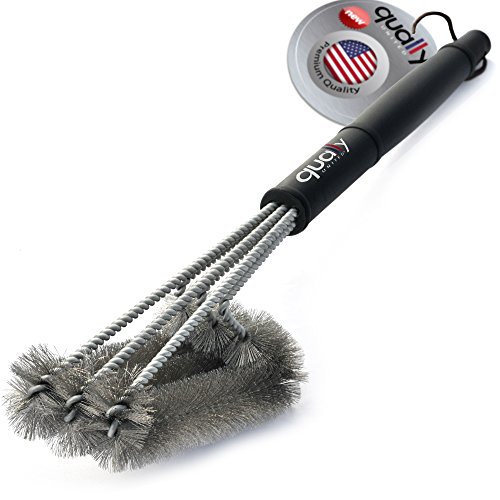 Qually United - a Must Have 18 Best BBQ Grill Brush 3 in 1 Durable and Effective Barbecue Grill Brush Bristles are Made of Stainless Steel Woven Wire - a Perfect Gift for All Barbecue Lovers