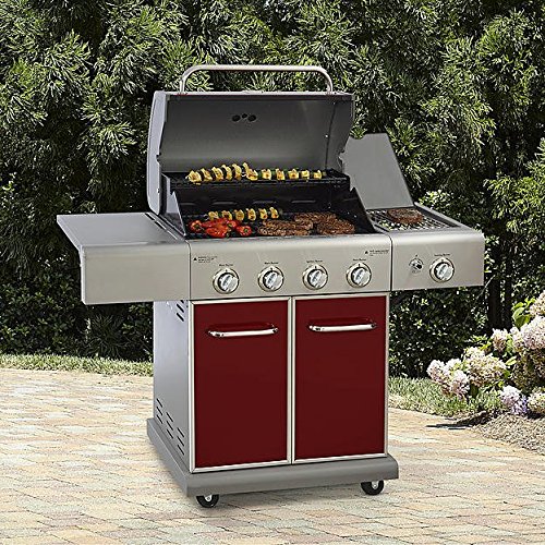 Kenmore 4 Burner LP Gas Grill w Searing Side Burner Outdoor Living Cooking Red