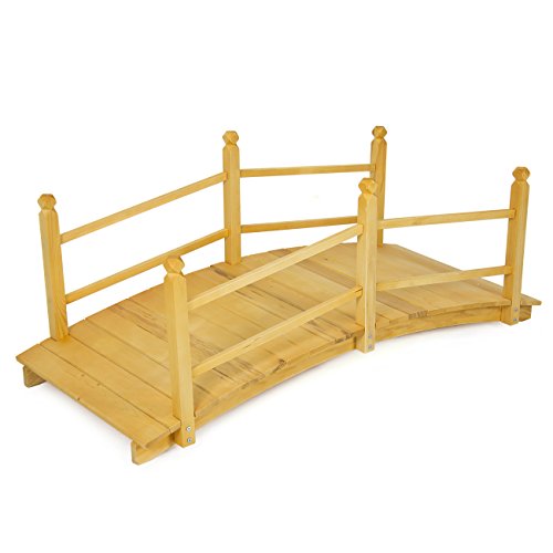 Best Choice Products&reg Wooden Bridge 5  Natural Finish Decorative Solid Wood Garden Pond Bridge New