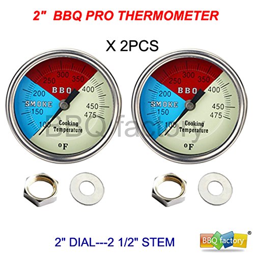 2&quot 475f 2-pack Bbq Charcoal Grill Pit Wood Smoker Temp Gauge Thermometer 25&quot Stem Ss Rwb