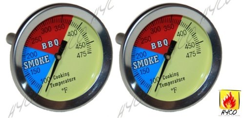 Hyco 2&quot 475f 2-pack Bbq Charcoal Grill Pit Wood Smoker Temp Gauge Thermometer 25&quot Stem Ss Rwb