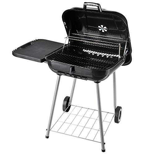 AyaMastro Charcoal Grill Patio Camping BBQ Cooker Outdoor Folding Side Shelf Black with Ebook
