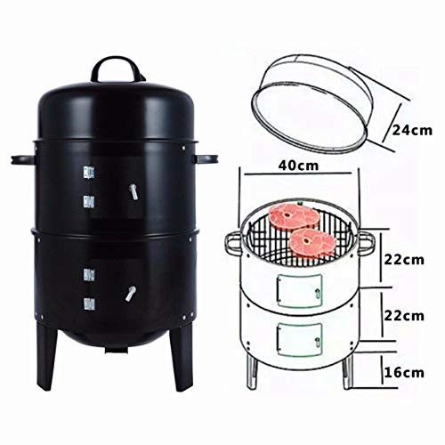 Charcoal Water Smoker Grill Outdoor BBQ Barbecue Cooker Backyard Camping Patio，3-in-1 Oven with 6 Grilled Hooks and 6 Grilled ForksNew Metal Black