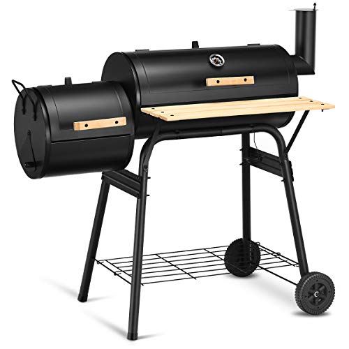 JANTRA88 Charcoal Grill Barbecue Firebox Black Steel Anti-Rust Outdoor BBQ Portable Backyard Cooking Smoker Outdoor Camp Picnic Barbecue Cooker Storage Shelves Size455 L X 255 W X425 H