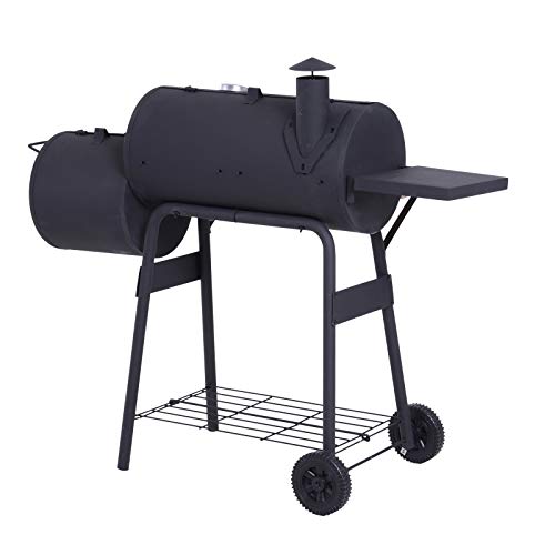 Tidyard 48 Inch BBQ Grill Charcoal Barbecue with Shelves and Wheels Cold-Rolled Steel Portable Outdoor Picnic Patio Backyard Camping Tailgating Gathering Cooking Grate Meat Steak Cooker Smoker Black