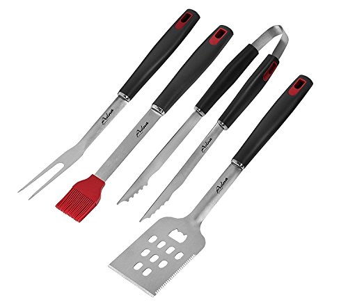 Adna Bbq Grill Tools 4-piece Setndash Stainless Steel Utensils Include Tongs Spatula Serving Fork And Basting