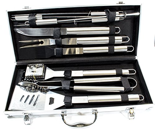 Grill Heat Aid Stainless Steel Grilling Accessories Set Complete Tool Kit With Scraper Brush Meat Knife Skewers