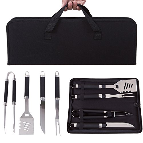 4 Pieces Professional BBQ Grilling Tool Set with Non Slip Handle Grips  Portable Canvas Carry Case - Agile-Shop Heavy Duty Stainless Steel Grill Accessories for Outdoor Barbecue