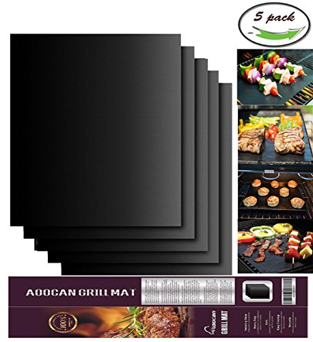 Aoocan Grill Mat Set Of 5- 100 Non-stick Bbq Grillamp Baking Mats - Fda-approved Pfoa Free Reusable And Easy