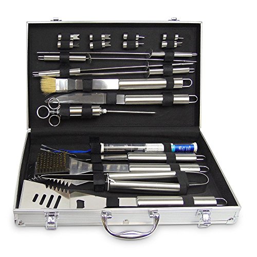 Aristocrat Homewares - Complete Premium 21 Pc Bbq Grill Set With Case - Includes Meat Thermometer And Meat Injector