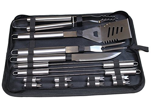 BBQ Mate - Barbecue Set 16pc - Generation II - Best Stainless Steel Materials - Canvas Bag - This Kit Fits Nicely with Your Grill