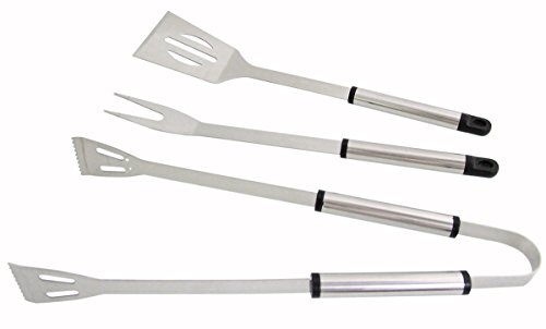 JustNile 3-Piece Stainless Steel BBQ Utensil Tool Set - Silver Handles