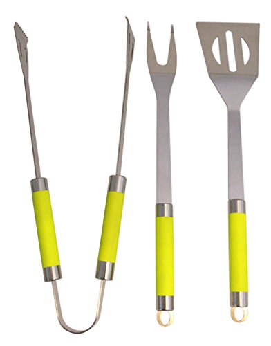 JustNile 3-Piece Stainless Steel BBQ Utensil Tool Set - Yellow-Green Handles