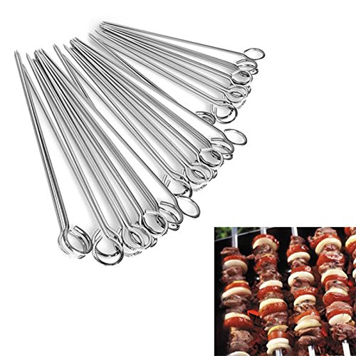 Mangocore Portable 203042cm 12pcspack BBQ Barbeque Skewers Needle Roasting Utensil Fork Iron Outdoor Camping Traveling 20cm