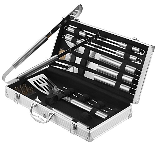 VonHaus 18-Piece Stainless Steel BBQ Accessories Tool Set - Includes Aluminum Storage Case for Barbecue Grill Utensils