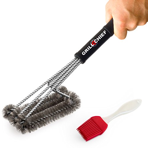 Bbq Grill Brush By Grill Chief - 18&quot - 3 Stainless Steel Brushes In 1 - Best Barbecue Cleaner Tools Accessories
